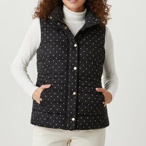Charter Club Black White Polka Dot Puffer Vest Quilted Gold Zip XL